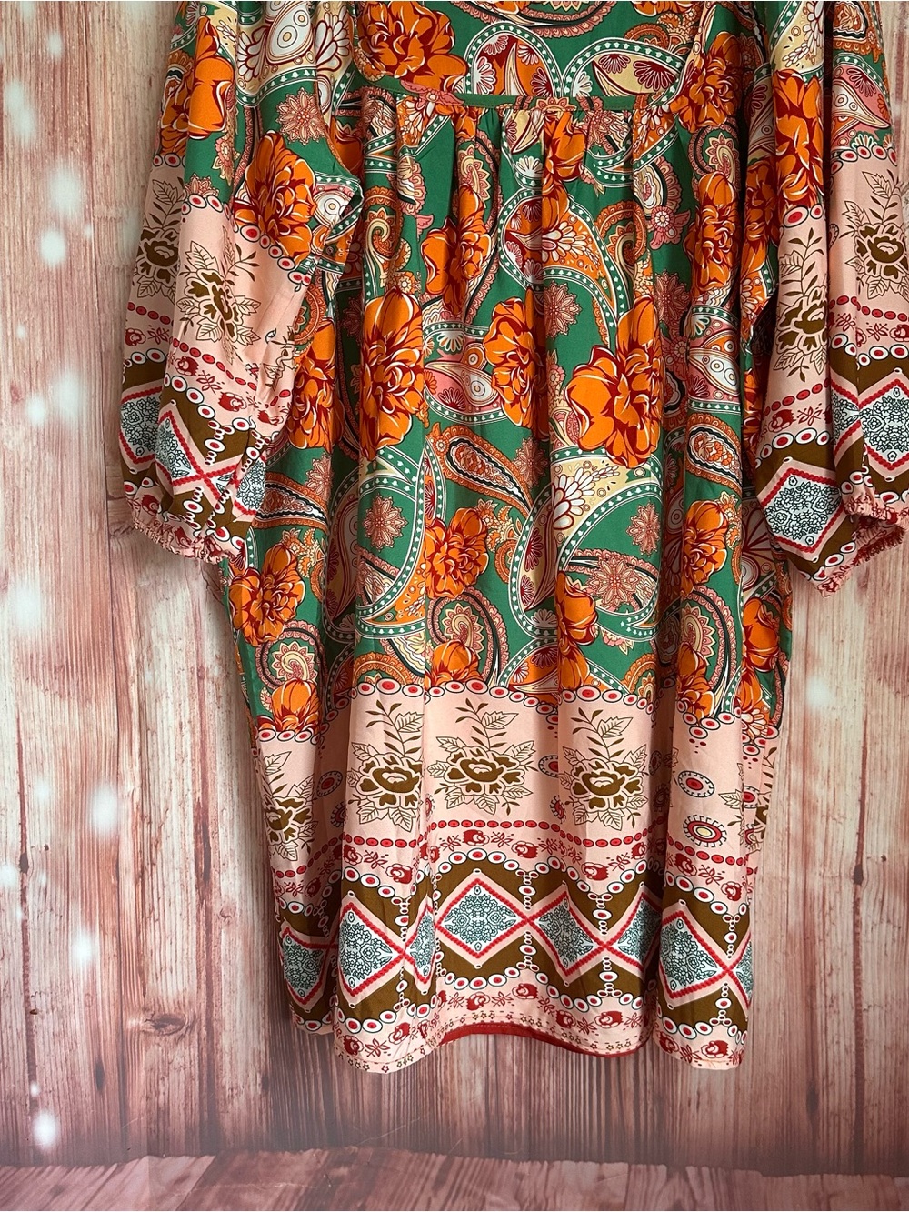 Amazon Bluetime Pink Paisley Orange Boho 3/4 Sleeve Babydoll Dress Size 2X - Picture 12 of 12